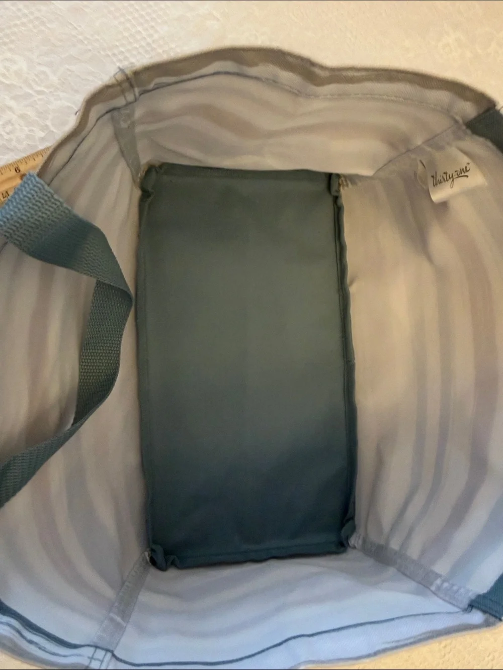 Thirty-One Brush Stroke Striped Blue and Gray Women’s Tote Bag